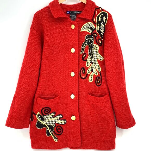 I.B. Diffusion Vintage Mohair Cardigan Sweater Coat Jacket Applique Size S - Picture 11 of 11
